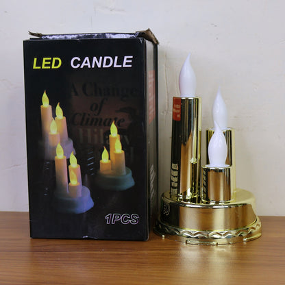 Golden LED Flameless Candle Lamp with Triple Candle Design, Battery Operated Flickering Electronic Candle Light for Home Decor, Diwali, Pooja Room, Christmas, Weddings, Parties and Festive Gifting (1 Pc)