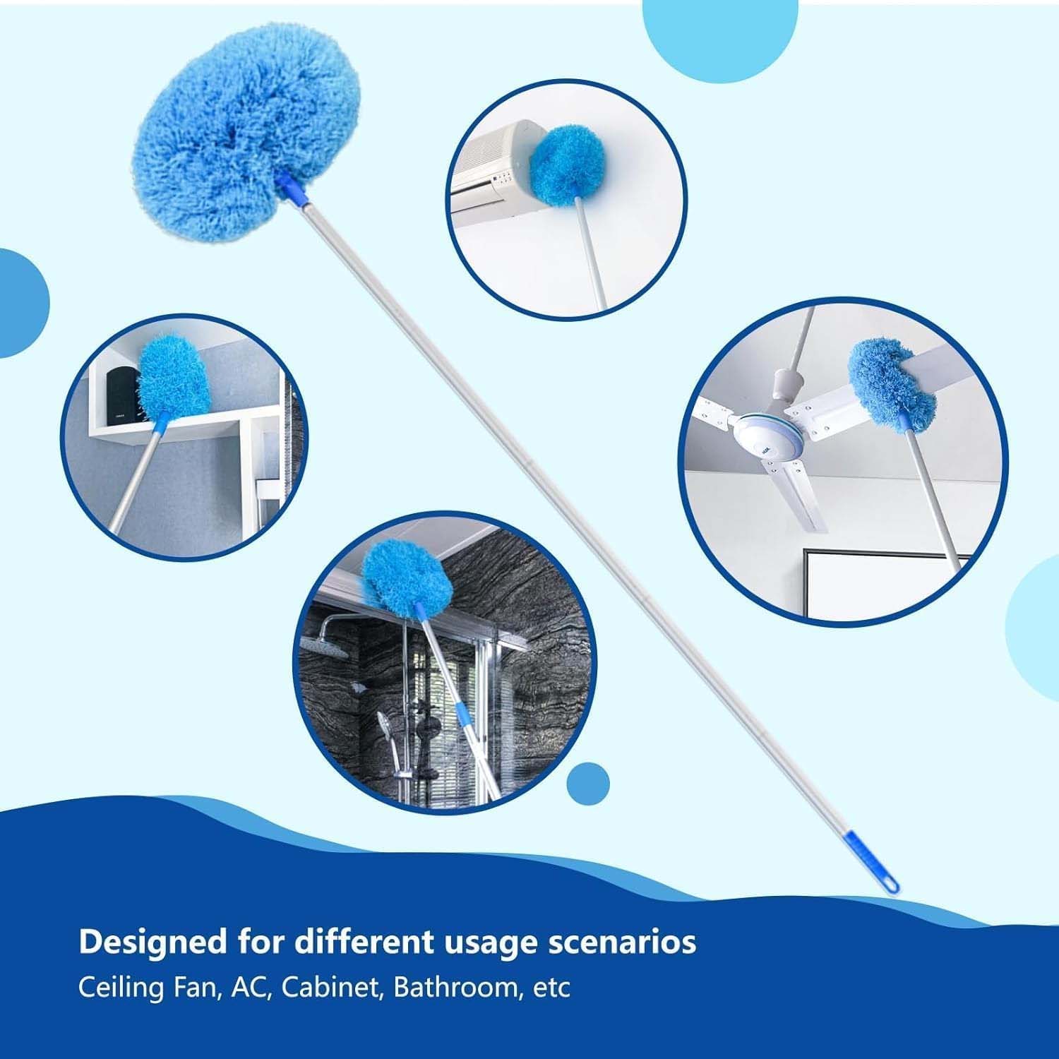 Premium 83.5 cm Extendable Round Cleaning Duster with Extra-Soft Microfiber Head – Long Handle Dust Cleaner for Fans, Ceilings, Corners, Lights, Shelves, High Areas & Home/Office Dusting (1 Pc)