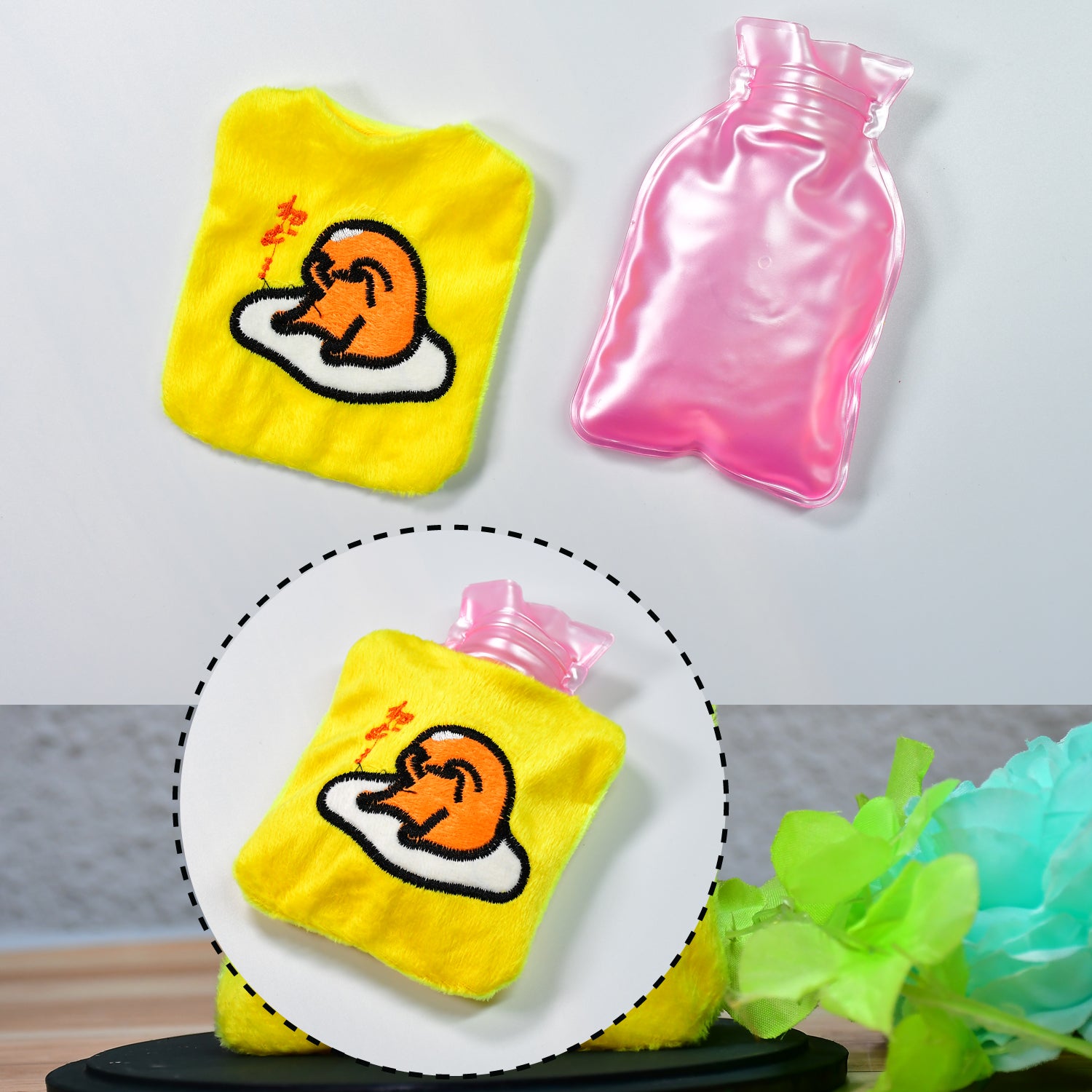 Yellow Duck Head Small Hot Water Bag with Soft Cover – Portable Natural Rubber Heat Therapy Bottle for Pain Relief, Menstrual Cramps, Neck, Shoulder, Back and Hand Warmer