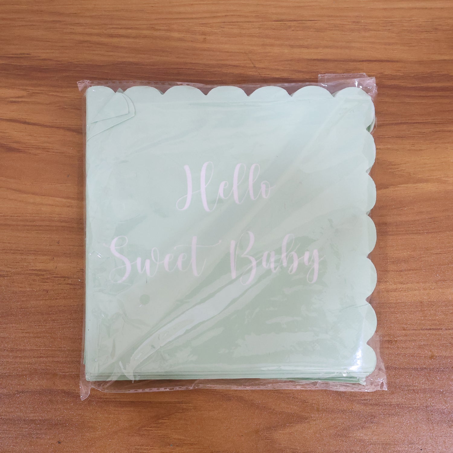 Hello Sweet Baby Party Paper Napkins | 24 Pcs Disposable Soft Tissue Napkins with Scalloped Edges | 31x31 cm Mint Green Table Napkins for Baby Shower, Birthday and Celebration Décor