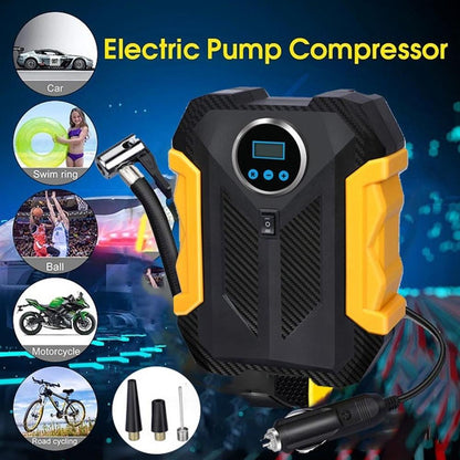Portable Electric Car Air Compressor Pump – 12V Tyre Inflator with Pressure Gauge and Auto Shut-Off for Car, Bike, Bicycle and Inflatables