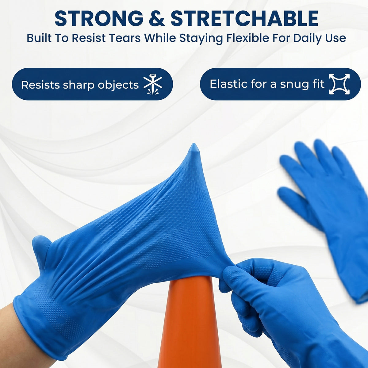 Large Blue Rubber Cleaning Gloves for Dishwashing and Household Cleaning, Reusable Waterproof Gloves for Kitchen, Bathroom and Daily Chores (1 Pair)