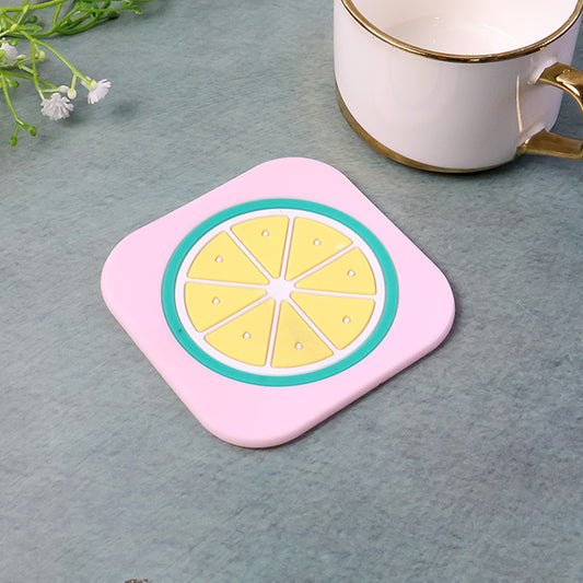 Premium Silicone Drink Coaster – Anti-Slip, Heat-Resistant Table Protector with Decorative Lemon Design for Cups, Mugs & Glasses (1 Pc, 8×8 cm / Mix Design)
