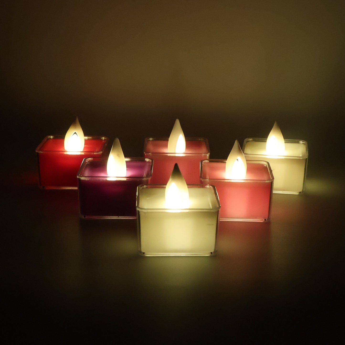Square LED Flameless Decorative Tealight Candles 6 Pcs Set Battery Operated Multicolor Flickering Lights for Home Diwali Puja Wedding and Party Decoration