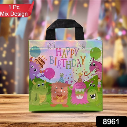 Reusable Birthday Gift Bag for Kids and Adults – Non Woven Party Return Gift Bag with Sturdy Base – 1 Piece Mix Design