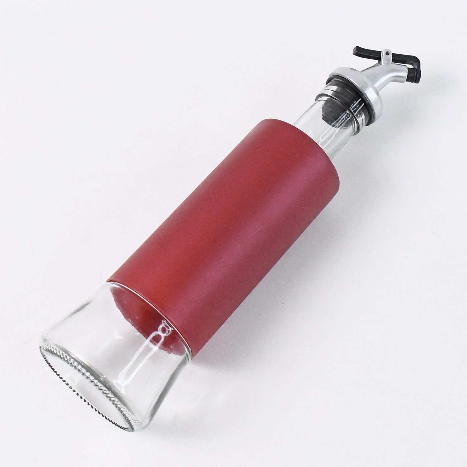 Glass Oil Dispenser with Plastic Covering, Oil and Vinegar Bottle, Multicolour with Golden Pour Spout (300 ml)