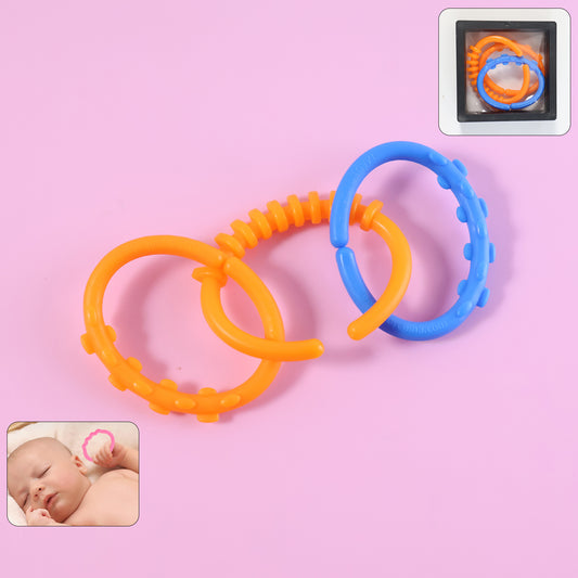 Baby Learning Links Educational Toy Set – Colorful Interlocking Rings for Early Development, Sensory Play, Motor Skill Building, Teething Support & Safe Baby Activity Playtime (3 Pcs)