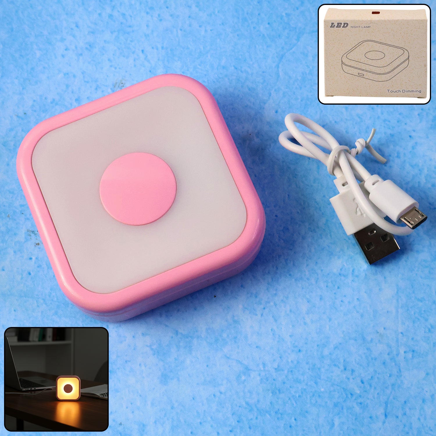 Portable USB-Powered Touch Sensor LED Night Lamp – Soft Ambient Square LED Light (1 Pc)