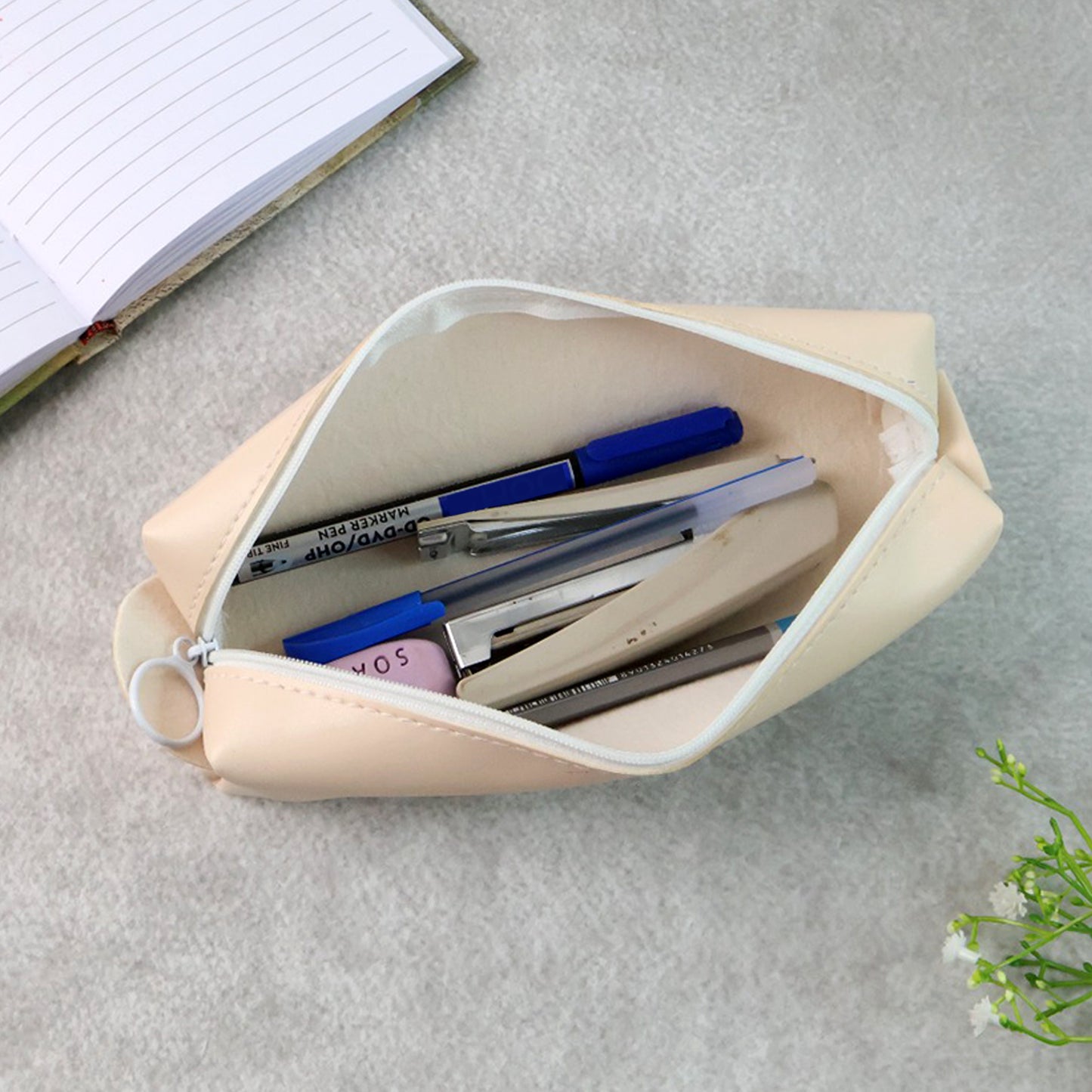 Slim PU Leather Pencil Pouch - (1 Pc) Soft Zippered Stationery Case with Ring Pull | Lightweight, Spill-Resistant & Multi-Purpose