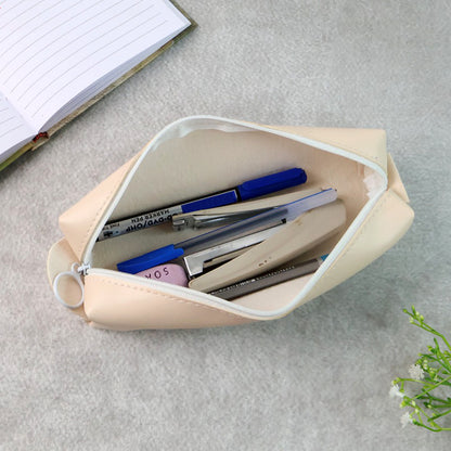 Slim PU Leather Pencil Pouch - (1 Pc) Soft Zippered Stationery Case with Ring Pull | Lightweight, Spill-Resistant & Multi-Purpose