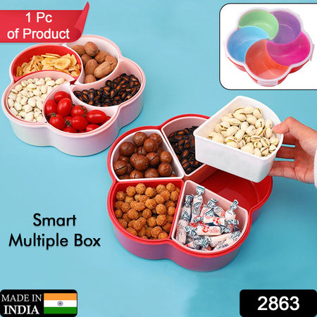 5 Compartment Party Food Storage Snack Box with Lid – Multipurpose Dry Fruit, Nuts, Candy, Fruit and Spice Storage Container for Kitchen and Dining (1 Pc)