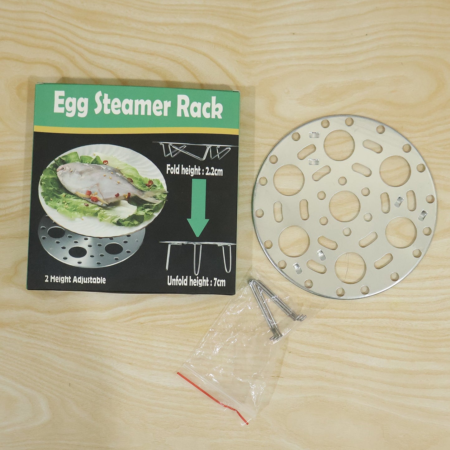 Stainless Steel Round Egg Steamer Rack Folding Trivet Stand for Steaming Eggs, Vegetables, Fish, Momos and Dumplings (1 Pc)