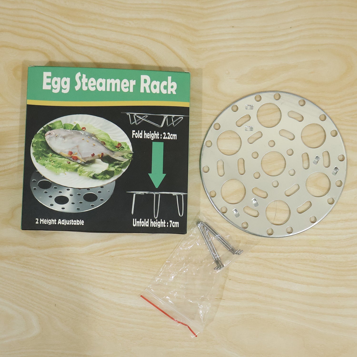 Stainless Steel Round Egg Steamer Rack Folding Trivet Stand for Steaming Eggs, Vegetables, Fish, Momos and Dumplings (1 Pc)