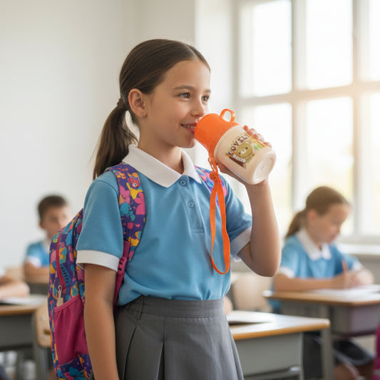 Lovely Cartoon Printed Plastic Cup with Lid & Strap – Kids Drinking Cup with Handle, Leak-Resistant Design for Home, School & Travel (350 ML, 1 Pc)