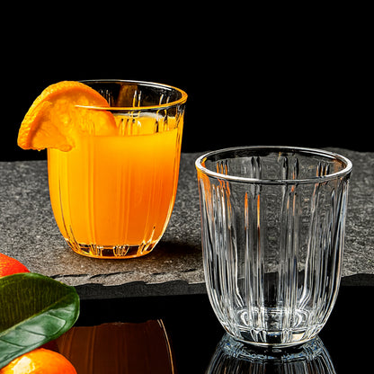 Premium Transparent Glass Tumbler Set – 6 Pcs Elegant Ribbed Design Drinking Glasses for Water, Juice and Beverages, Pure Glass – 256 ml Each