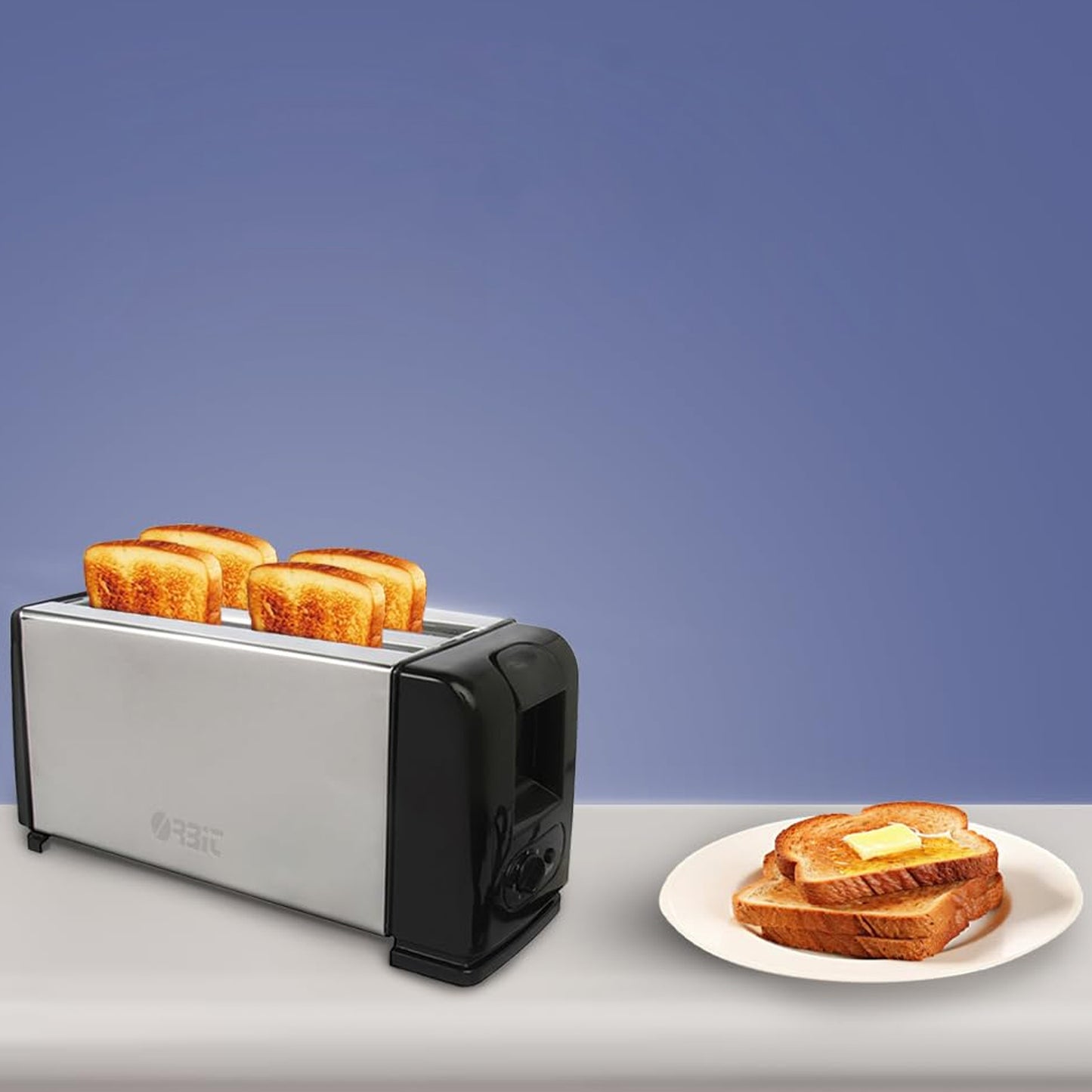 Orbit 1200W Pop-Up Bread Toaster with Adjustable Browning Control – Stainless Steel Electric Toaster for Crispy Toasts and Quick Breakfast (1 Pc)
