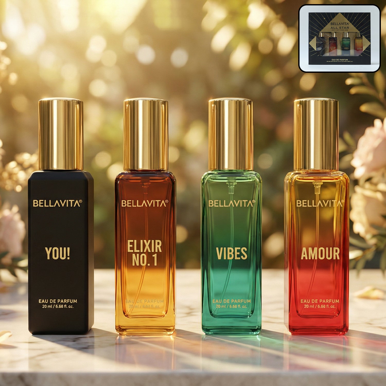 Bellavita Premium All Star Perfume Gift Set - 4 Pc 20 ML Each
