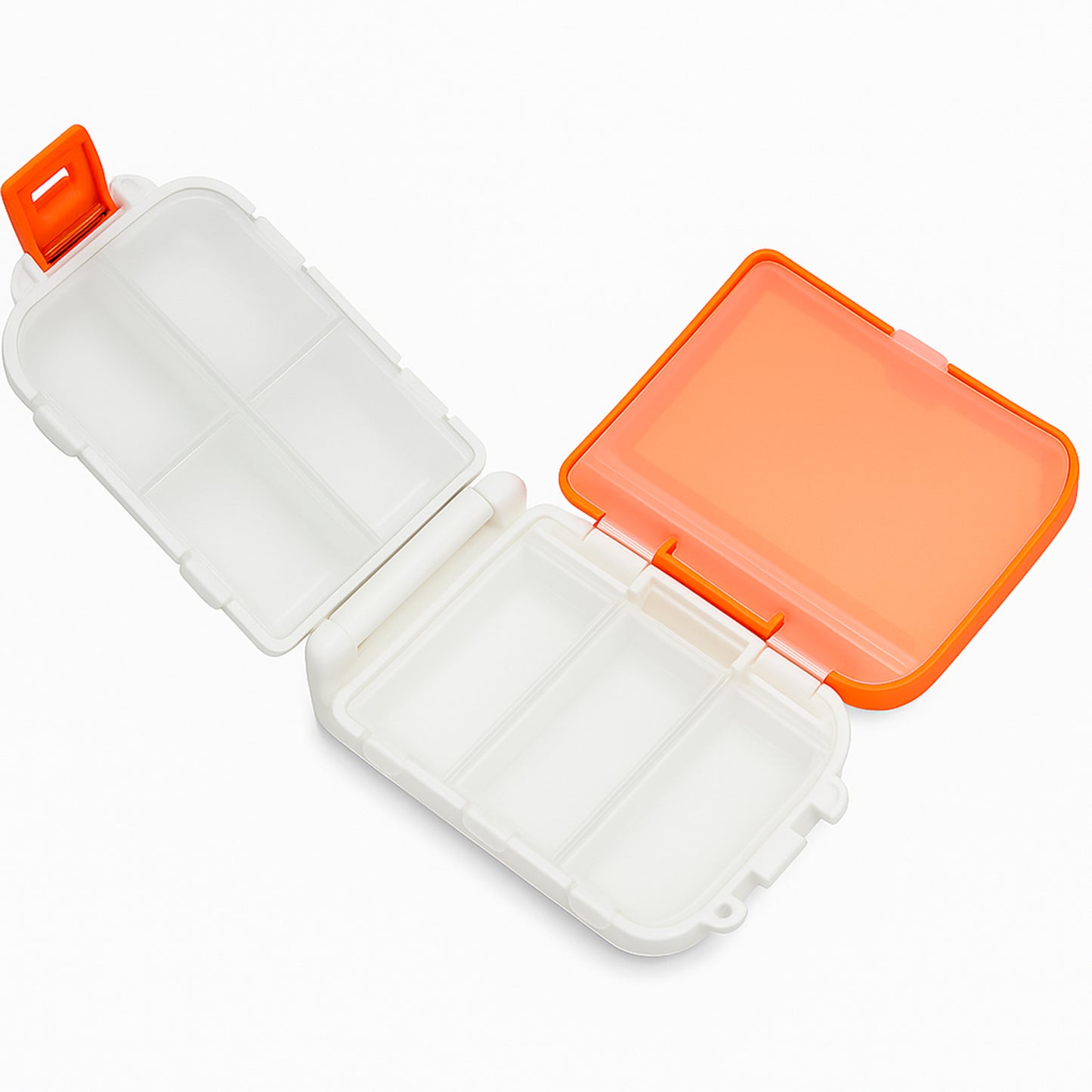 Portable Orange Dual-Sided Pill Organizer Box – 8-Compartment Pocket Medicine Case with Secure Snap Locks – Moisture-Resistant, BPA-Free Plastic Travel Storage for Daily Vitamins, Tablets and Small Essentials