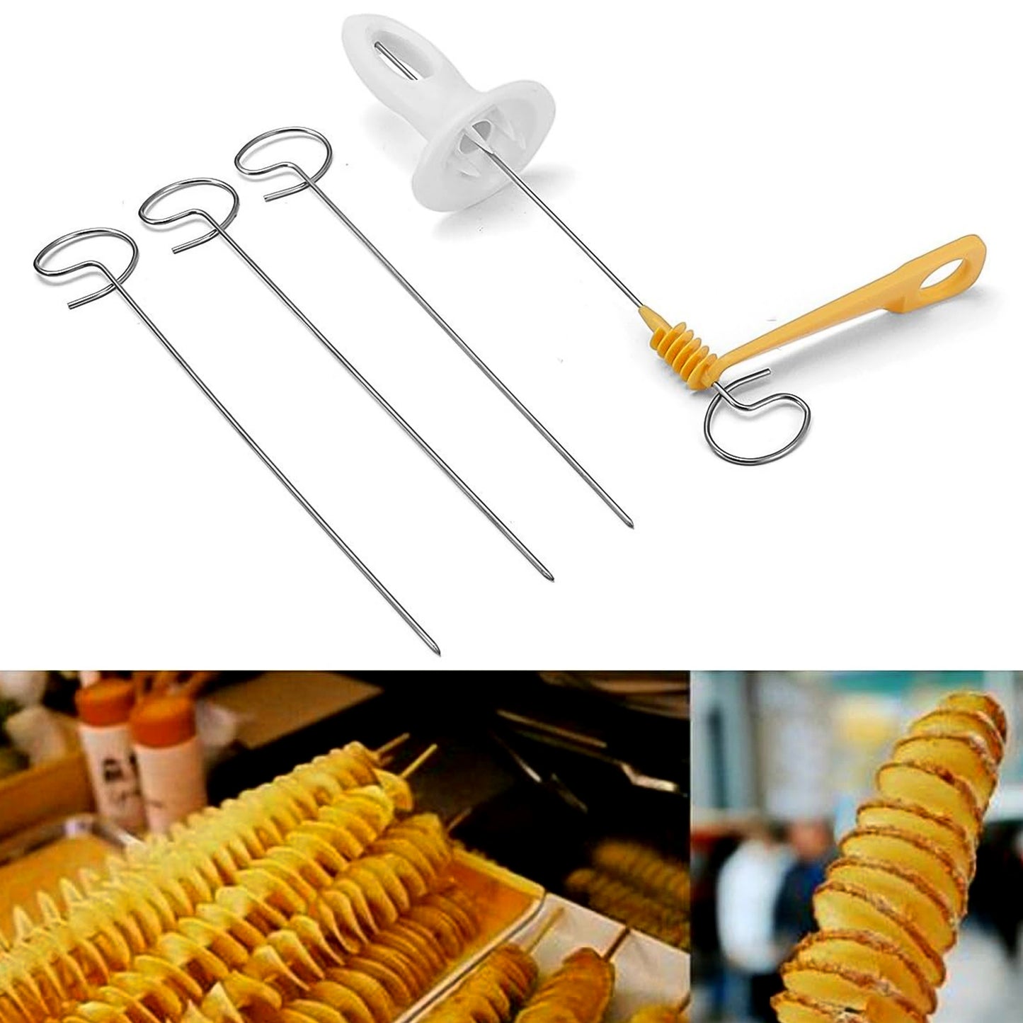 Potato Spiral Cutter and Tornado Twister Slicer for Curly Chips and Vegetable Spiral Cutting with 4 Skewers (1 Set)