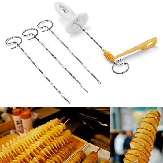 Potato Spiral Cutter and Tornado Twister Slicer for Curly Chips and Vegetable Spiral Cutting with 4 Skewers (1 Set)