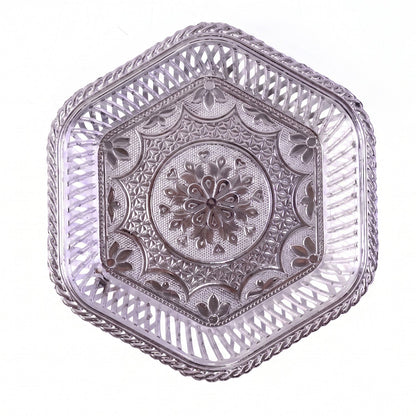 Decorative Silver Serving Tray with Embossed Floral Design for Dry Fruits, Sweets and Festive Serving