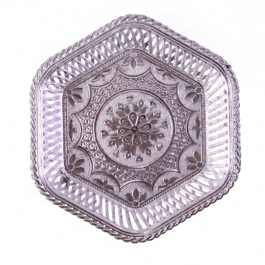 Decorative Silver Serving Tray with Embossed Floral Design for Dry Fruits, Sweets and Festive Serving