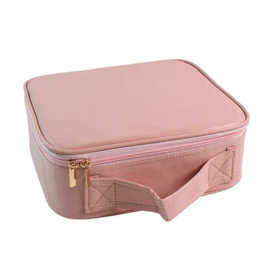 Premium LED Light Makeup Organizer Box with Touch Sensor Mirror USB Rechargeable Cosmetic Storage Case Adjustable Compartments Travel Makeup Bag with Brush Pouch (1 Pc)
