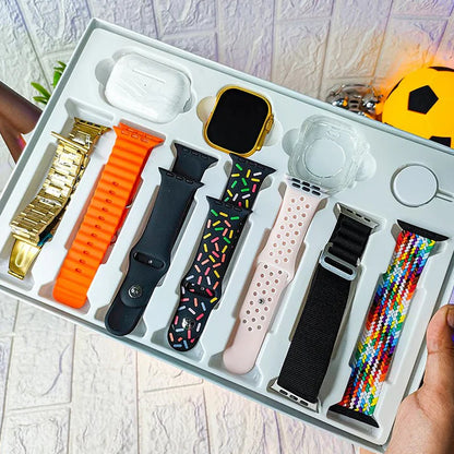 10 in 1 Ultra Smart Bluetooth Calling Smartwatch + Earphones Set (With Transparent Screen Guard & 7 Classic Straps)