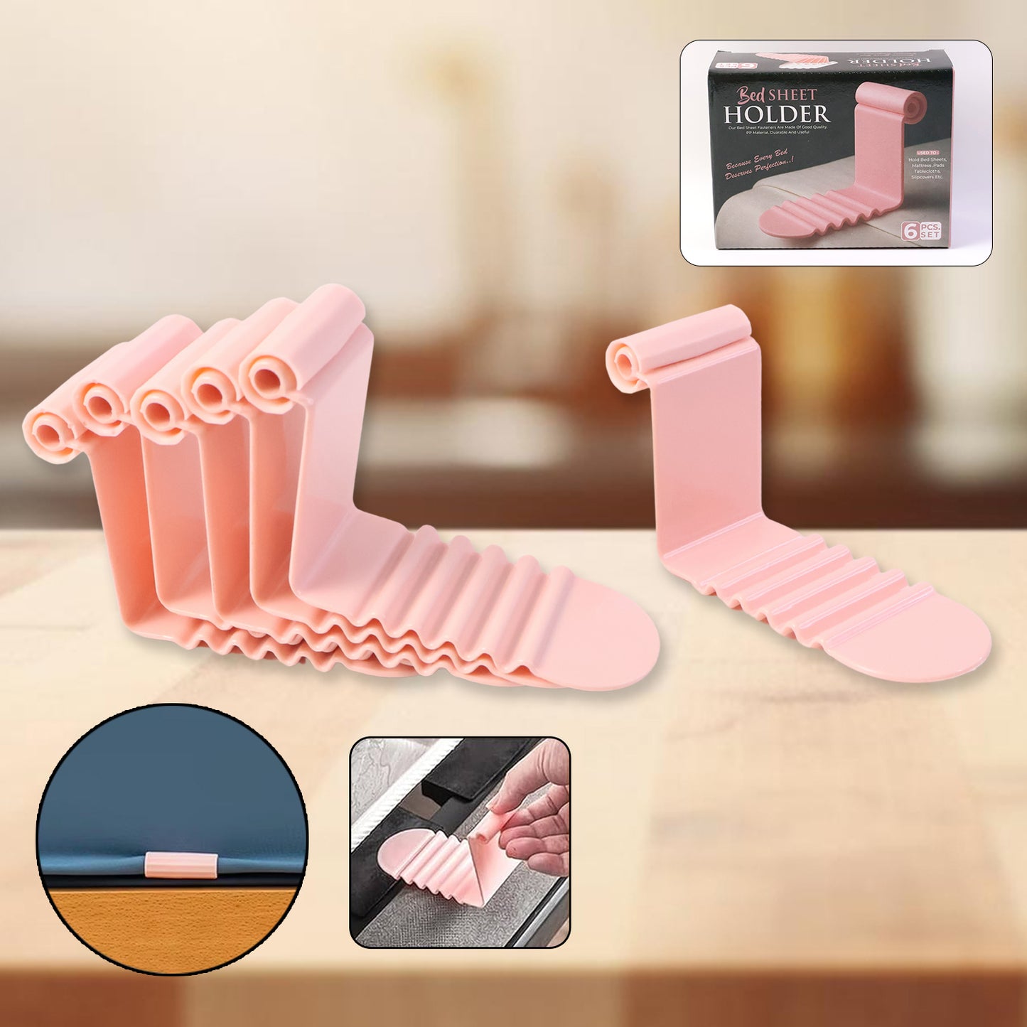 Universal Bed Sheet Holder Clip Set Anti Slip Mattress Sheet Fastener for Keeping Bed Sheets Tight Neat and Perfectly Fitted (Pack of 6)