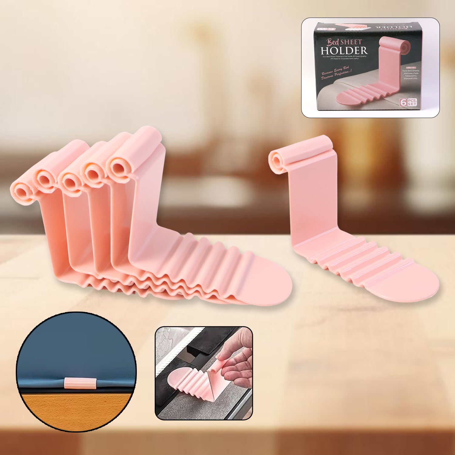 Universal Bed Sheet Holder Clip Set Anti Slip Mattress Sheet Fastener for Keeping Bed Sheets Tight Neat and Perfectly Fitted (Pack of 6)