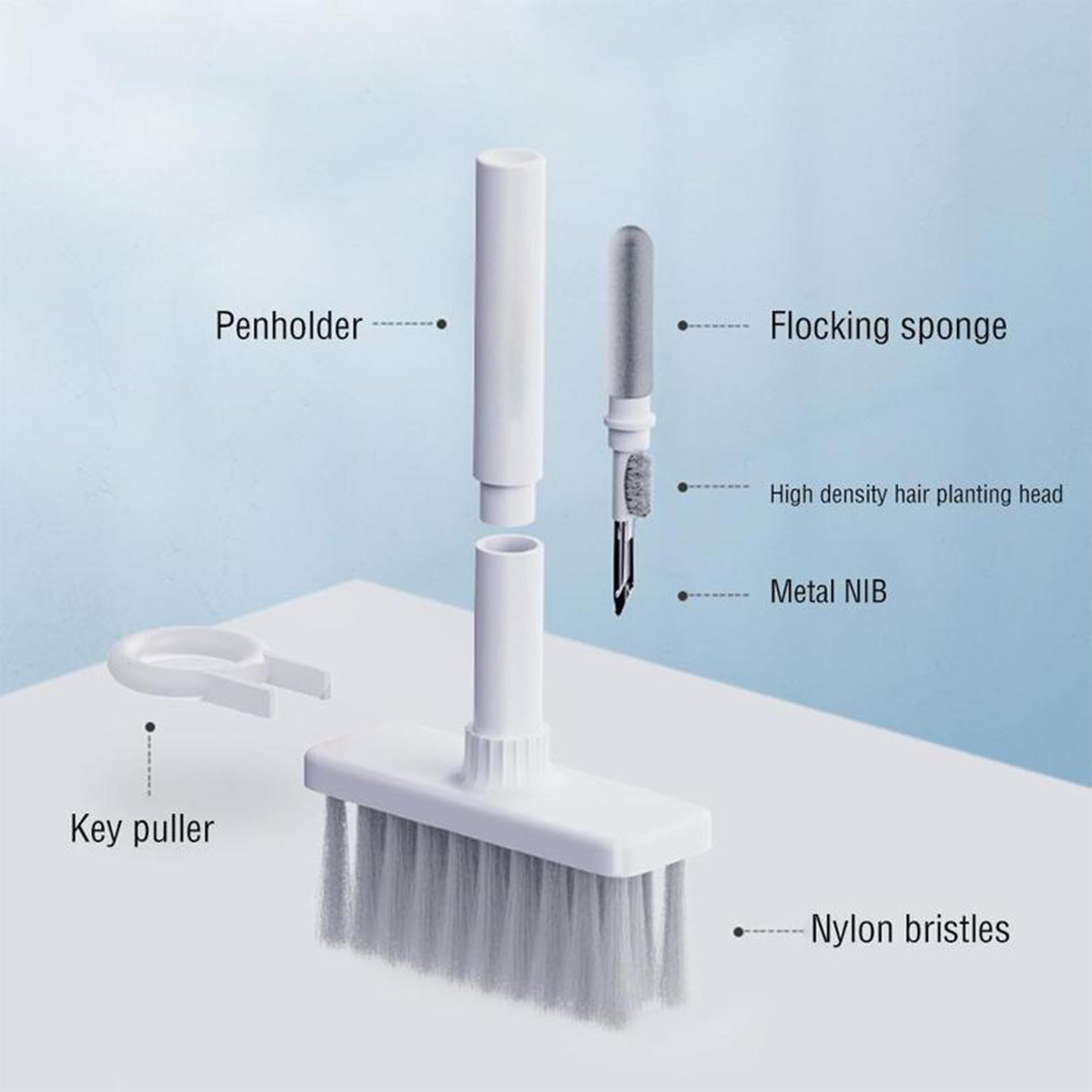 5-in-1 Multi-Function Soft Dust Cleaning Brush Kit for Computer Keyboard, Earbuds, Laptop, PC and Electronic Devices