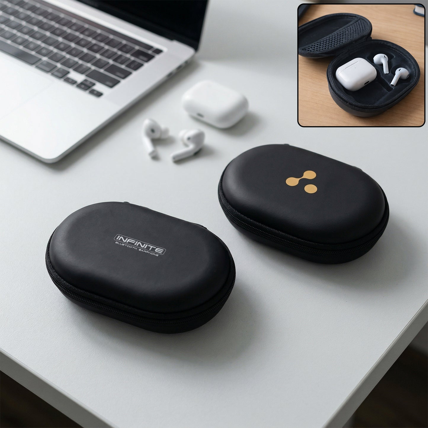 Wireless Earbuds Hard Shell Carry Case Protective Zipper Storage Pouch for AirPods Bluetooth Earphones Charging Cable and Small Accessories (1 Pc)