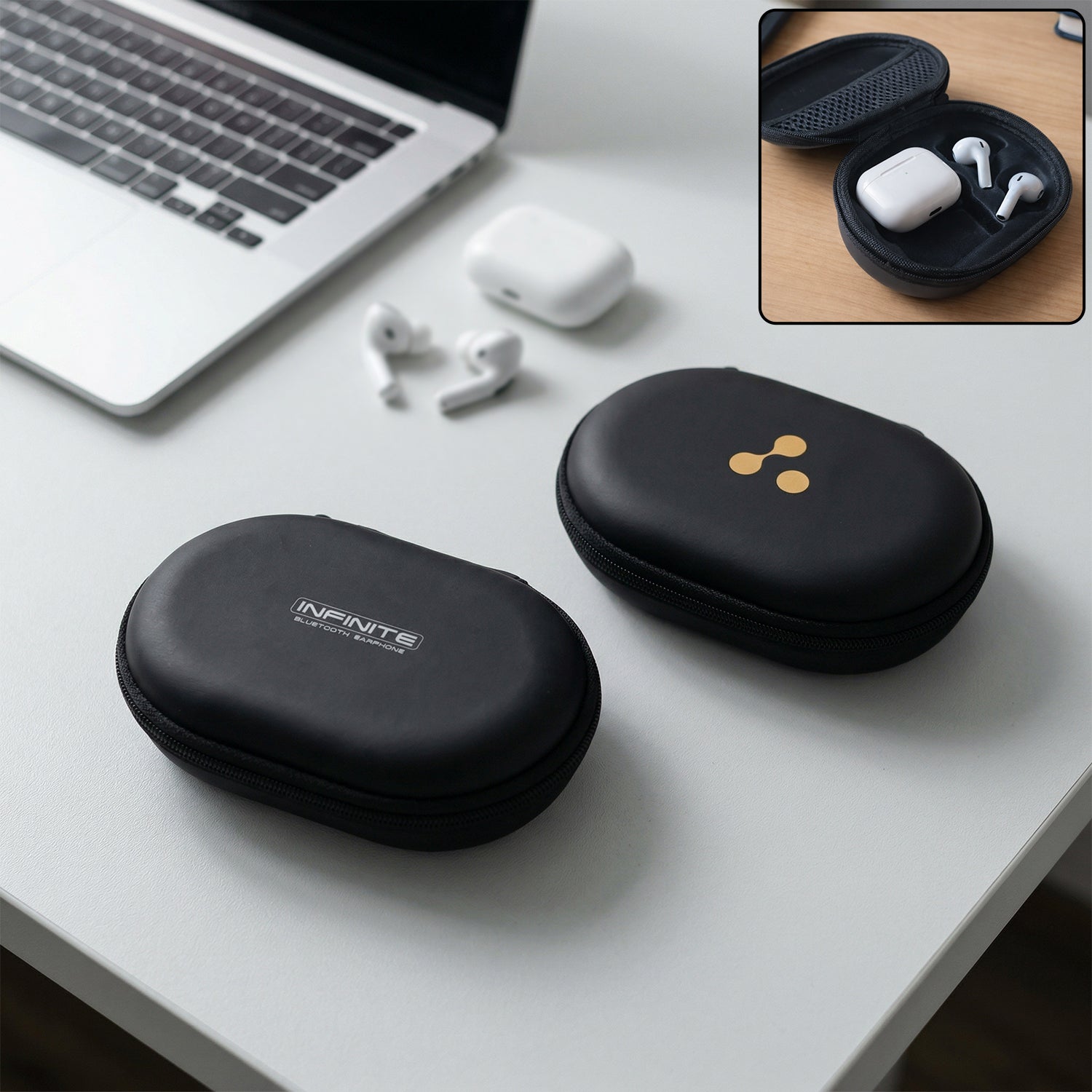 Wireless Earbuds Hard Shell Carry Case Protective Zipper Storage Pouch for AirPods Bluetooth Earphones Charging Cable and Small Accessories (1 Pc)