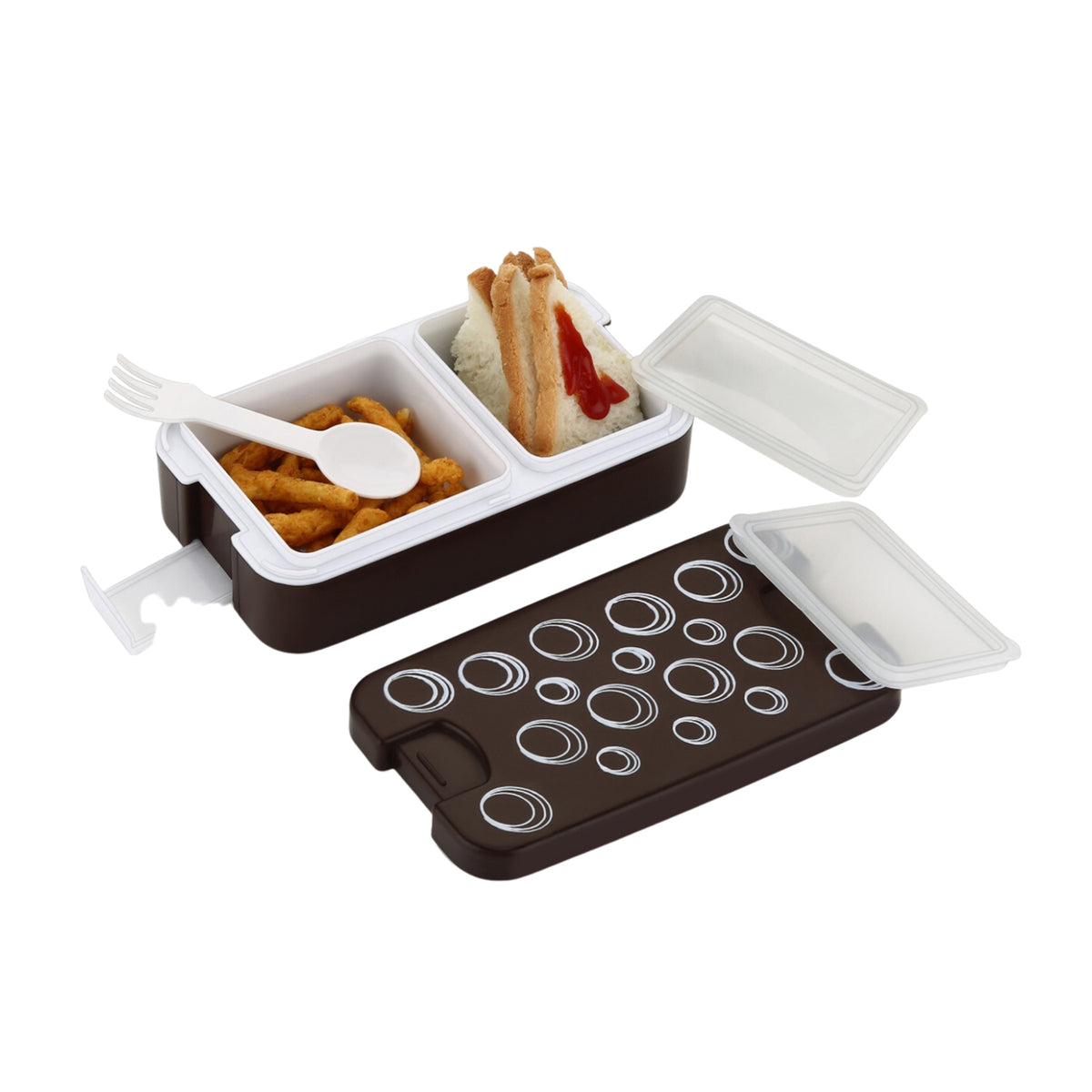 Airtight Lunch Box with 2 Compartments and Spoon, Leak-Proof Compact Food Storage Tiffin Box