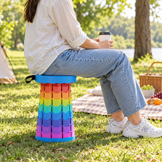 Rainbow Telescopic Folding Stool With Carry Strap Portable Camping Seat (1 Pc)