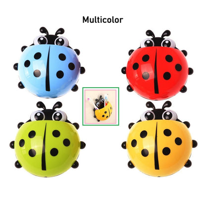 Ladybug Toothbrush Holder with Suction Hook, Cute Cartoon Plastic Toothbrush and Toothpaste Organizer for Kids and Adults, No-Drill Bathroom Accessory (1 Pc)