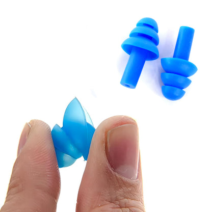 Reusable Silicone Swimming Ear Plugs with Triple-Flange Design, Water-Blocking Earplugs for Swimming, Showering, Bathing and Water Sports (1 Pair)