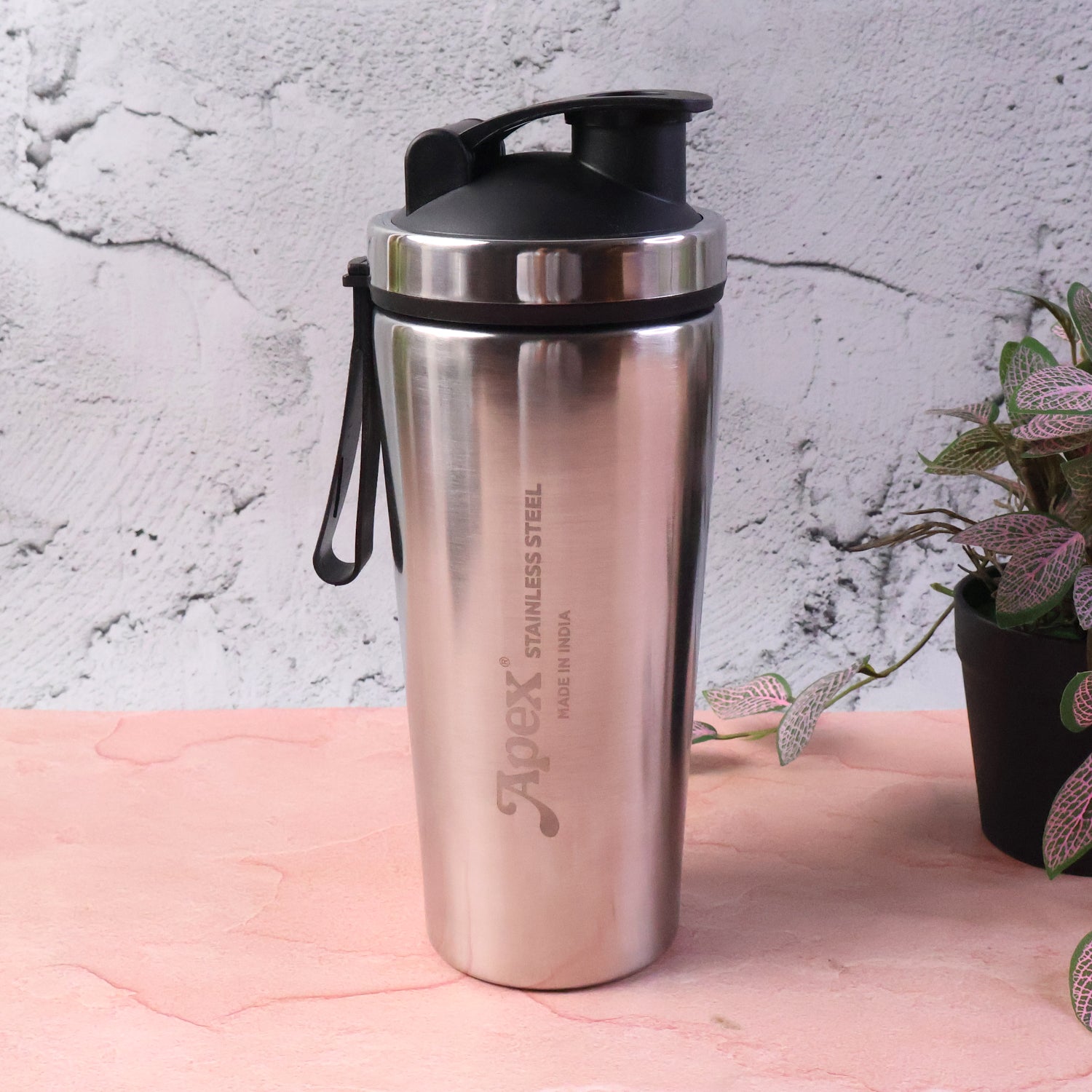 Apex Stainless Steel Gym Shaker Bottle with Spring, Leak-Resistant Flip Lid & Measurement Markings | Protein Shaker Bottle for Gym, Workout, Fitness, Sports & Daily Hydration (1 Pc)