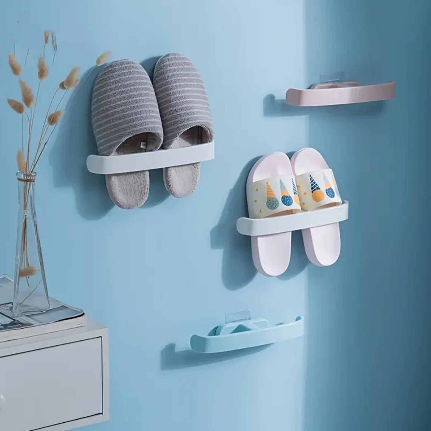 Bathroom Self Adhesive Towel and Slipper Hanging Rack – Wall Mounted Plastic Towel Holder and Multipurpose Organizer (1 Pc)