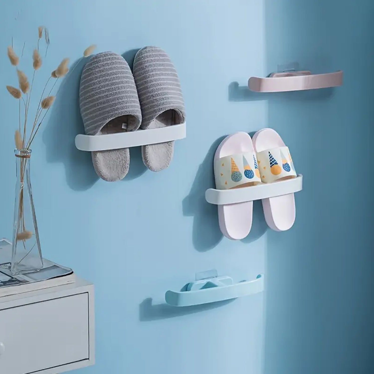 Bathroom Self Adhesive Towel and Slipper Hanging Rack – Wall Mounted Plastic Towel Holder and Multipurpose Organizer (1 Pc)