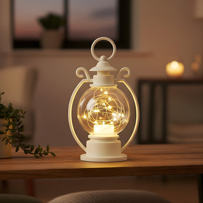 LED Decorative Storm Lantern Light Vintage Hanging and Tabletop Lamp for Home Café Festive Party Decoration Battery Operated Warm White Light (1 Pc)