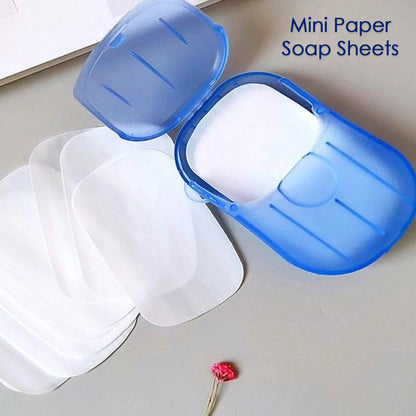 Portable Travel Paper Soap Sheets with Mini Storage Box | Dissolvable Hand Wash Soap for Travel, Camping & Daily Hygiene (20 Sheets)