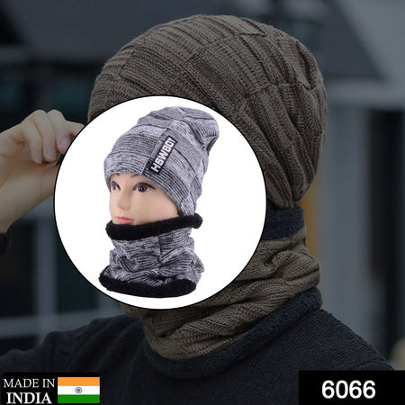 Ultra Soft Unisex Woollen Beanie Cap and Muffler Scarf Set Winter Thermal Knit Cap with Warm Fleece Lining