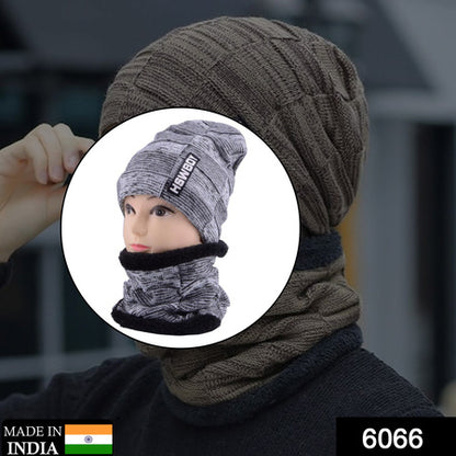 Ultra Soft Unisex Woollen Beanie Cap and Muffler Scarf Set Winter Thermal Knit Cap with Warm Fleece Lining