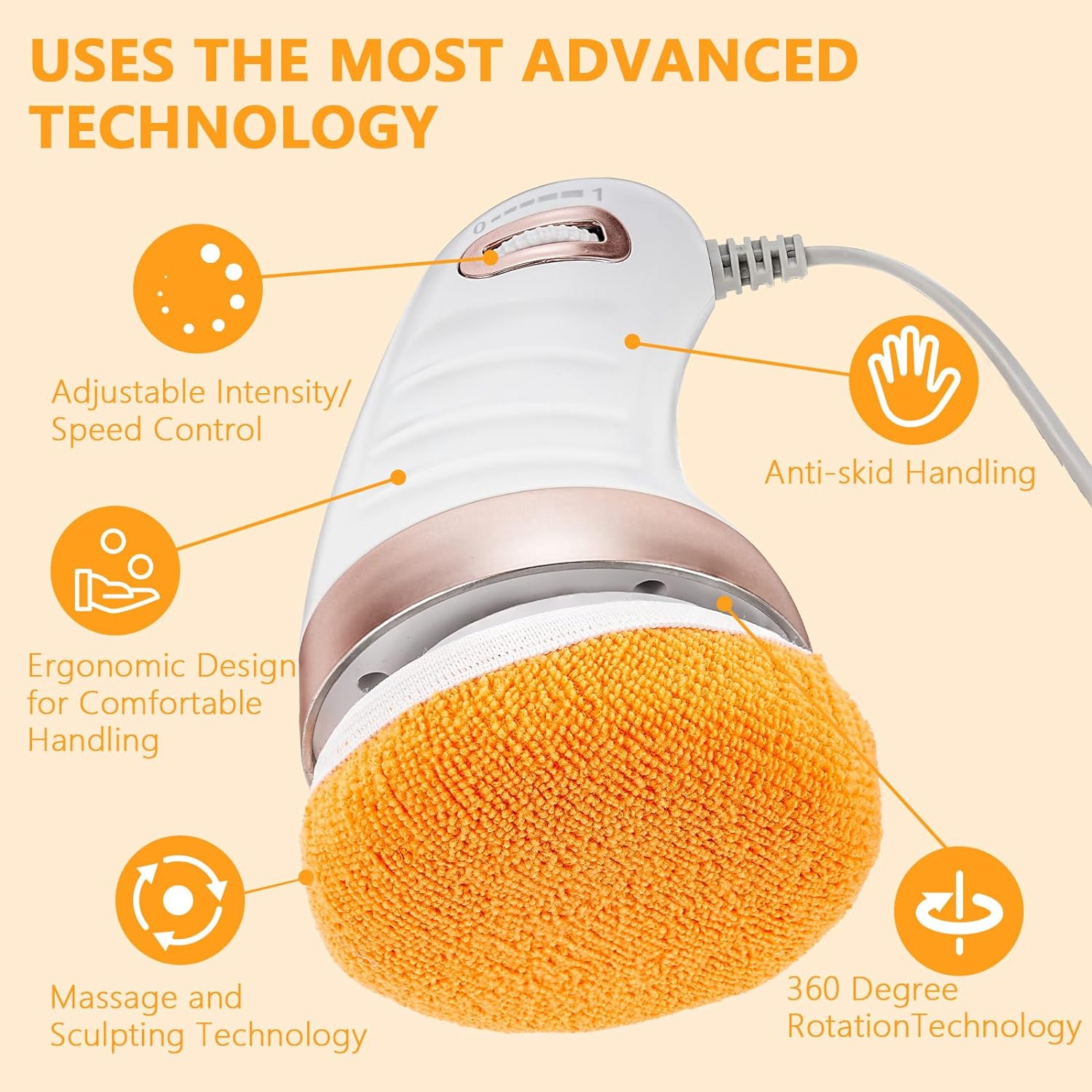 Body Sculpting Electric Handheld Massager with 3 Washable Massage Pads Adjustable Speed Body Shaping Massager for Belly, Waist, Legs, Arms, Back and Butt (1 Pc)