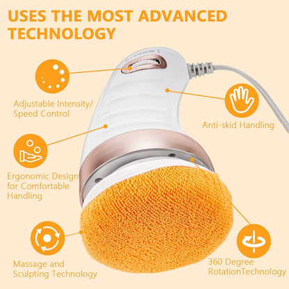 Body Sculpting Electric Handheld Massager with 3 Washable Massage Pads Adjustable Speed Body Shaping Massager for Belly, Waist, Legs, Arms, Back and Butt (1 Pc)