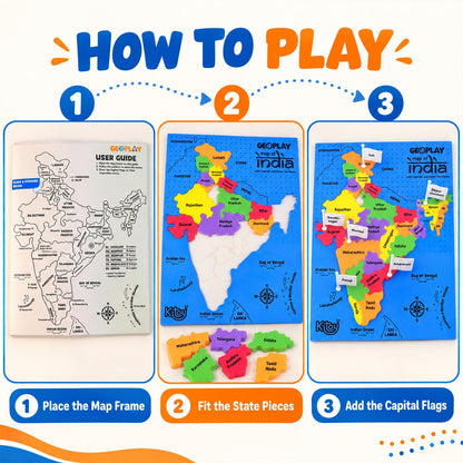 India Map Geography Learning Puzzle With State Pieces And Capital Flag Activity