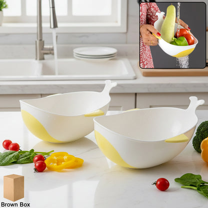 Plastic Rice, Pulses, Fruits, Vegetable, Noodles & Pasta Washing Bowl and Strainer – Multipurpose Kitchen Prep & Drain Set (2 Pc)