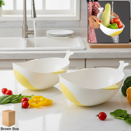 Plastic Rice, Pulses, Fruits, Vegetable, Noodles & Pasta Washing Bowl and Strainer – Multipurpose Kitchen Prep & Drain Set (2 Pc)