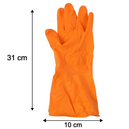 Large Orange Rubber Cleaning Gloves for Dishwashing and Household Cleaning, Reusable Waterproof Gloves for Kitchen, Bathroom and Daily Chores (1 Pair)